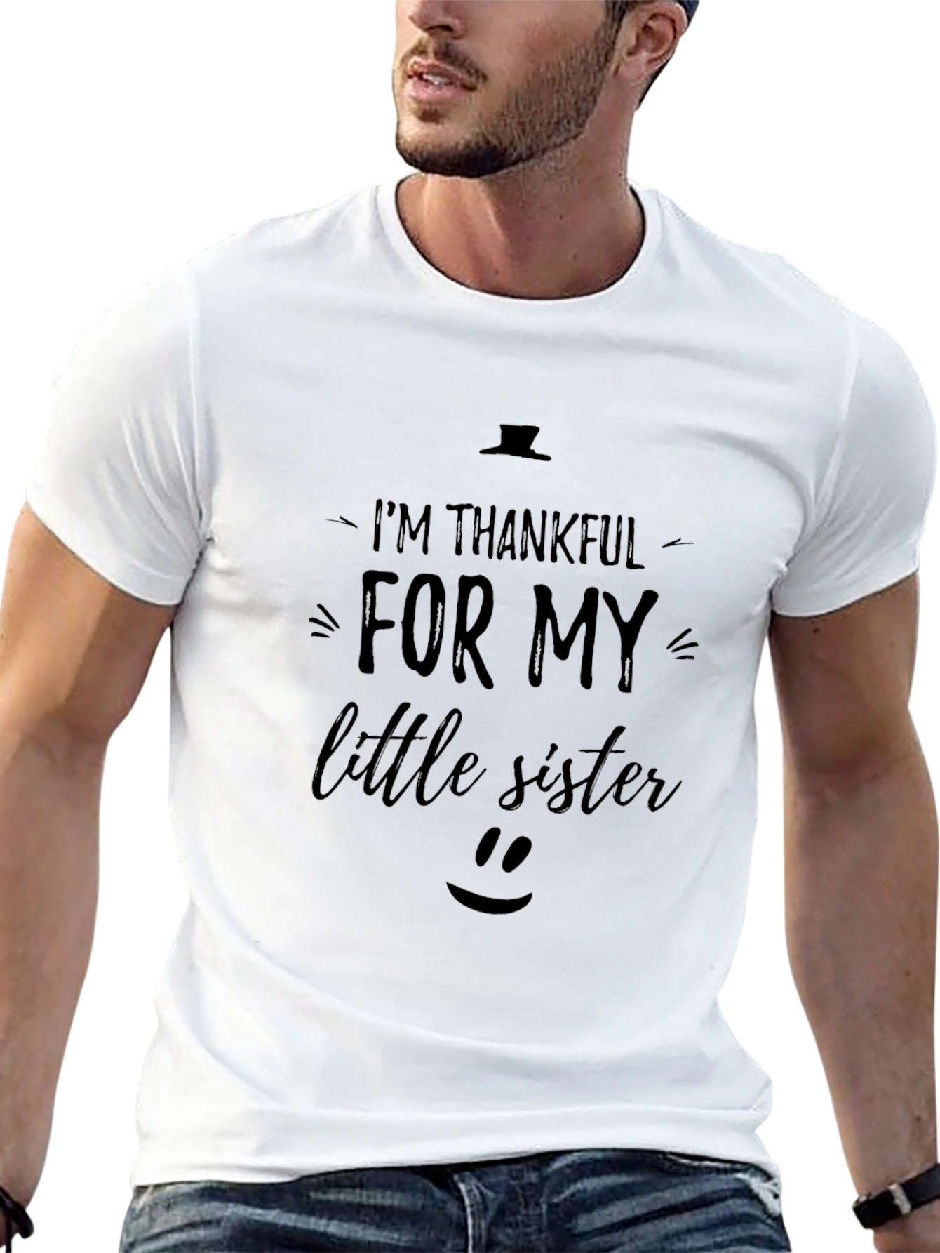 Im Thankful For My Little Sister Black Tee