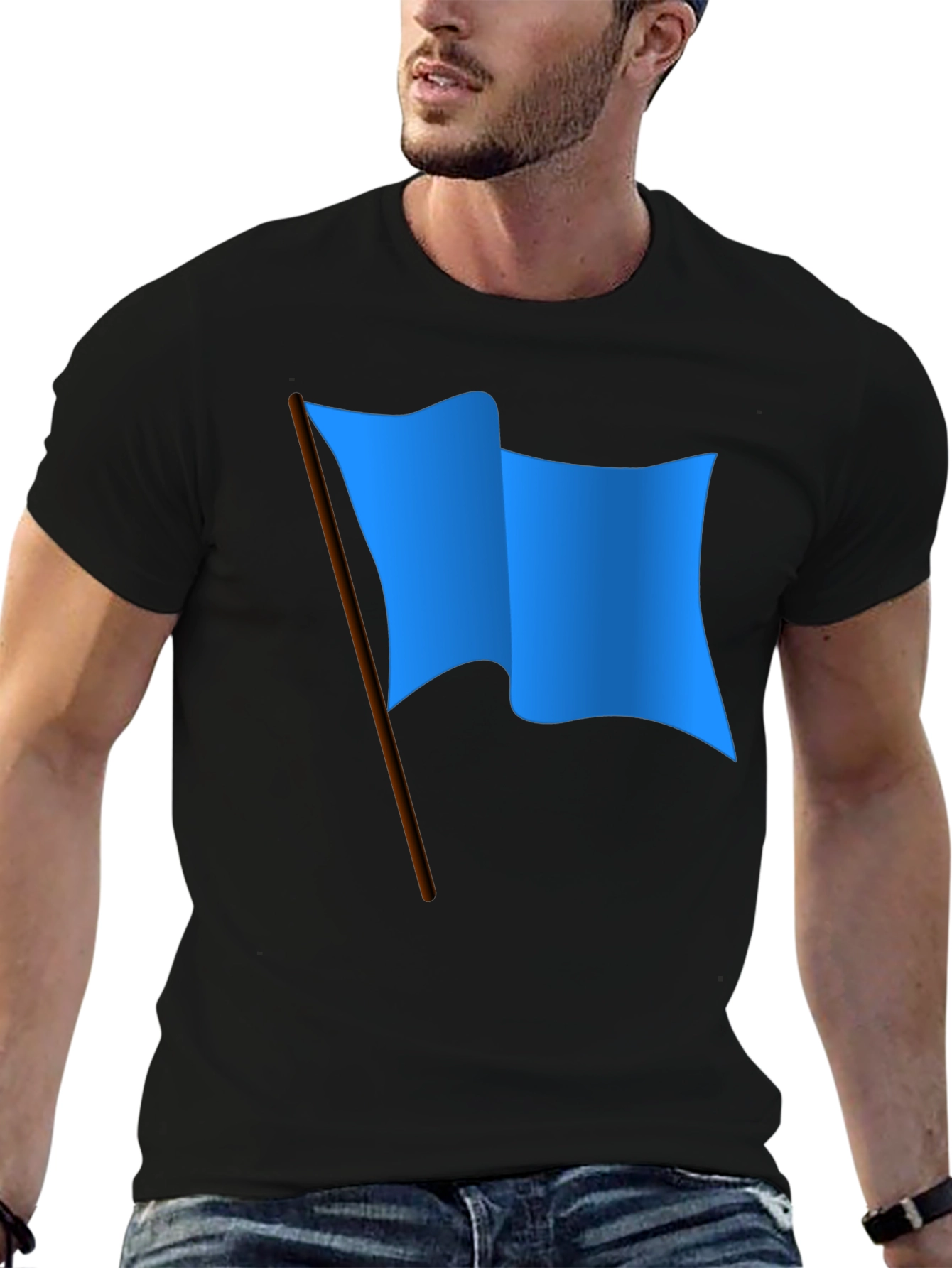 Blue Flag Graphic Black T-Shirt