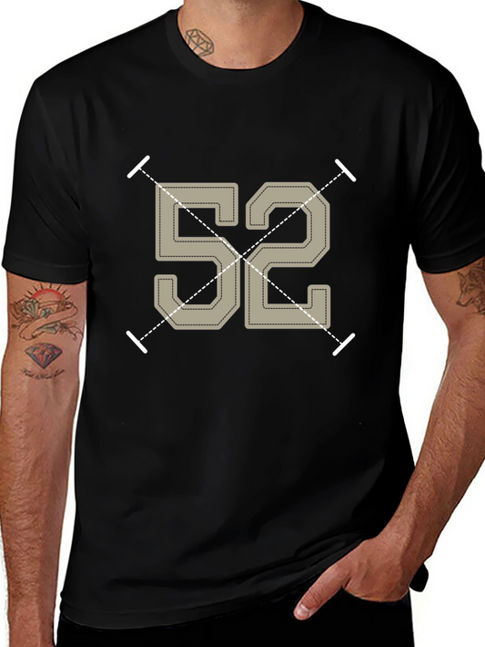 Retro Number 52 Graphic Tee - Black Cotton T-Shirt