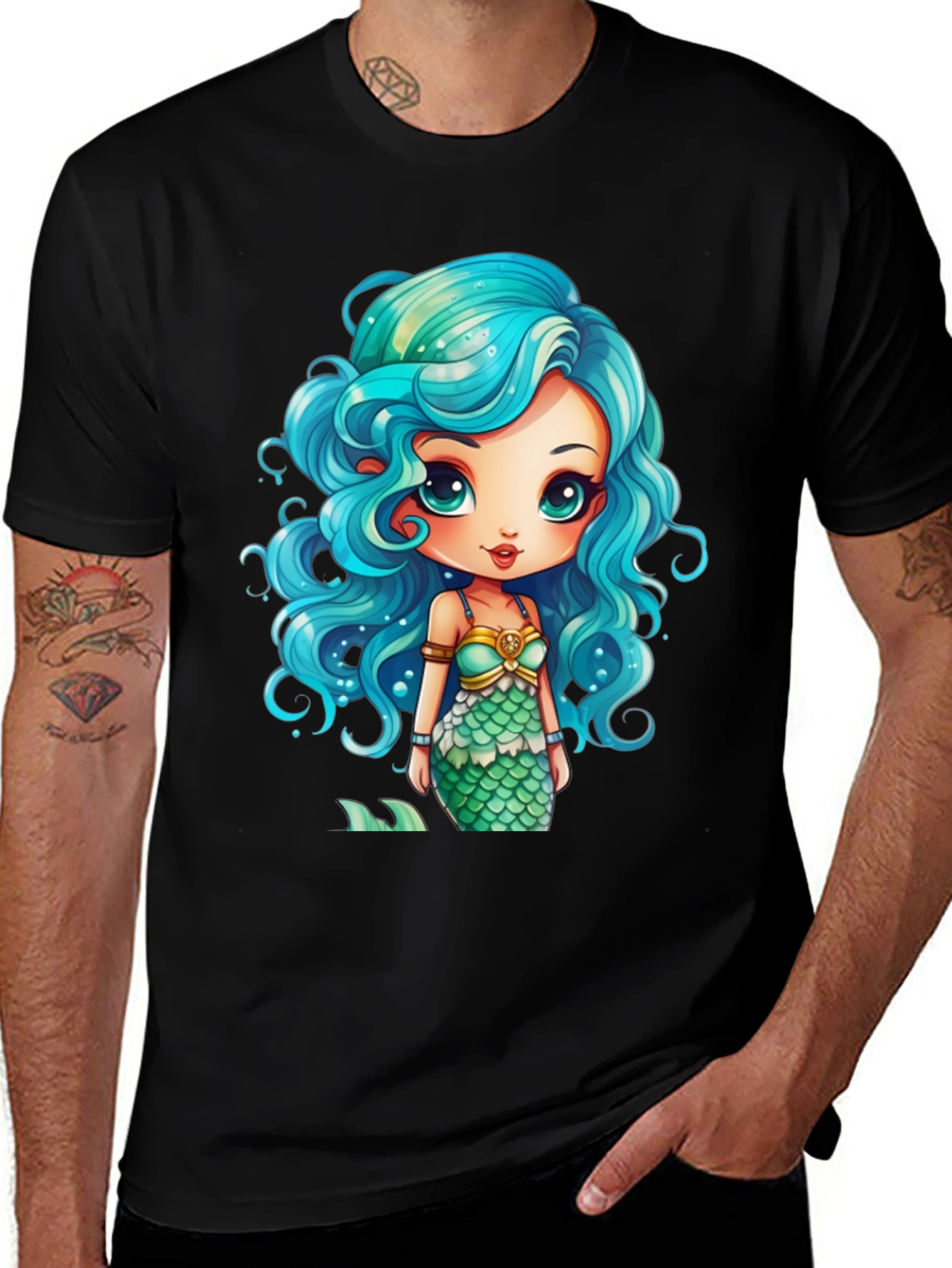 Mermaid Graphic Tee - Unique Cartoon Design