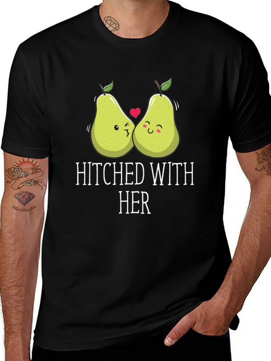 Hitched with Her Cute Pear Couple Graphic T-Shirt