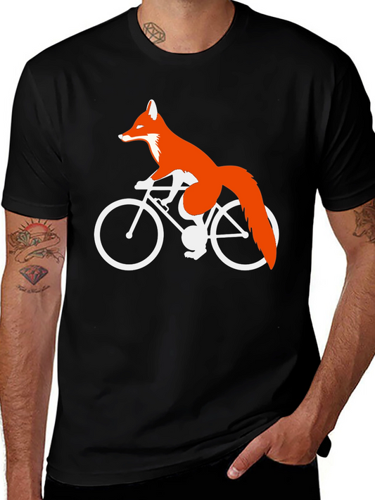 Fox on Bike Graphic Tee - Cool Animal Shirt