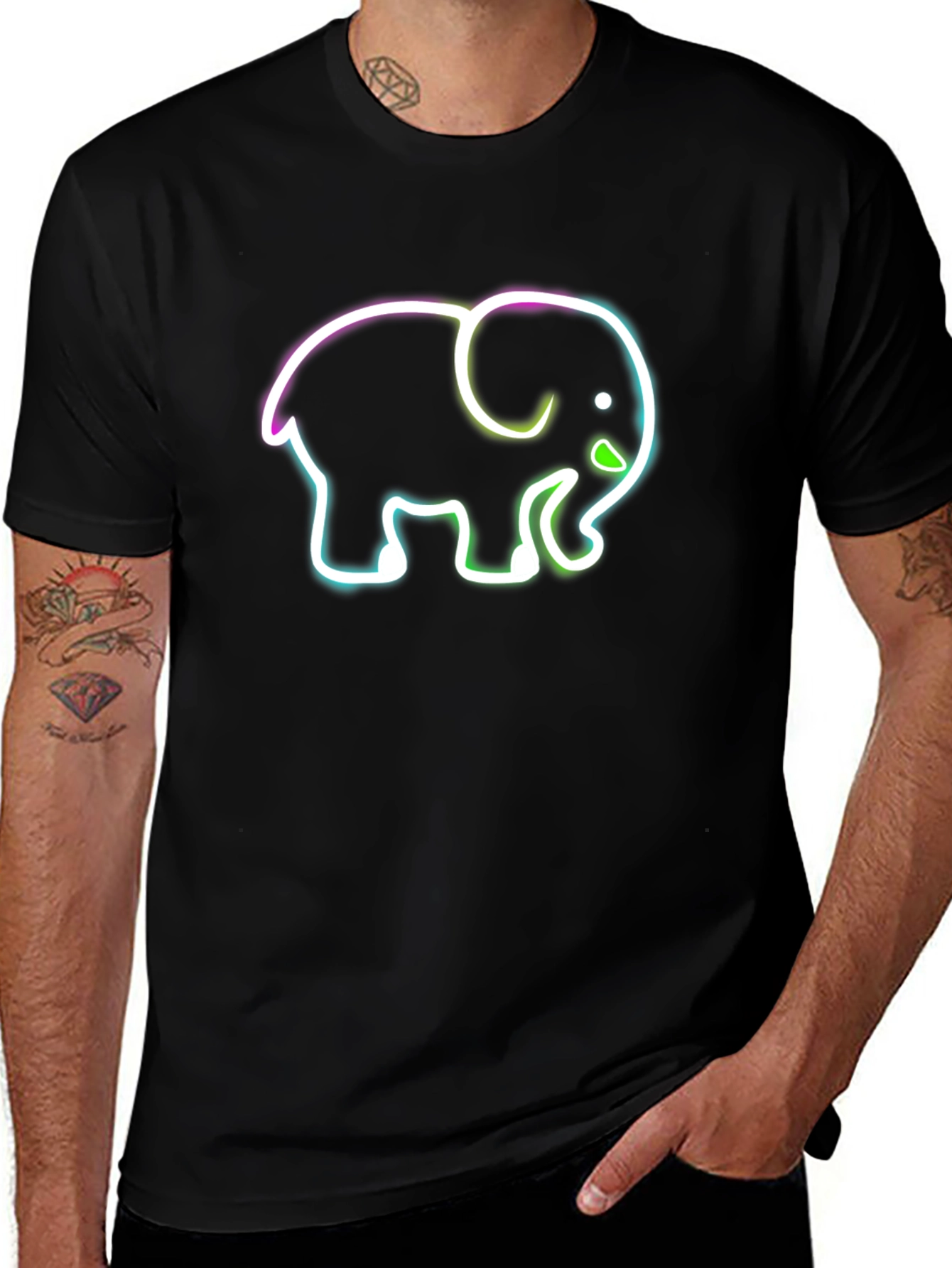 Neon Elephant Graphic Black T-Shirt