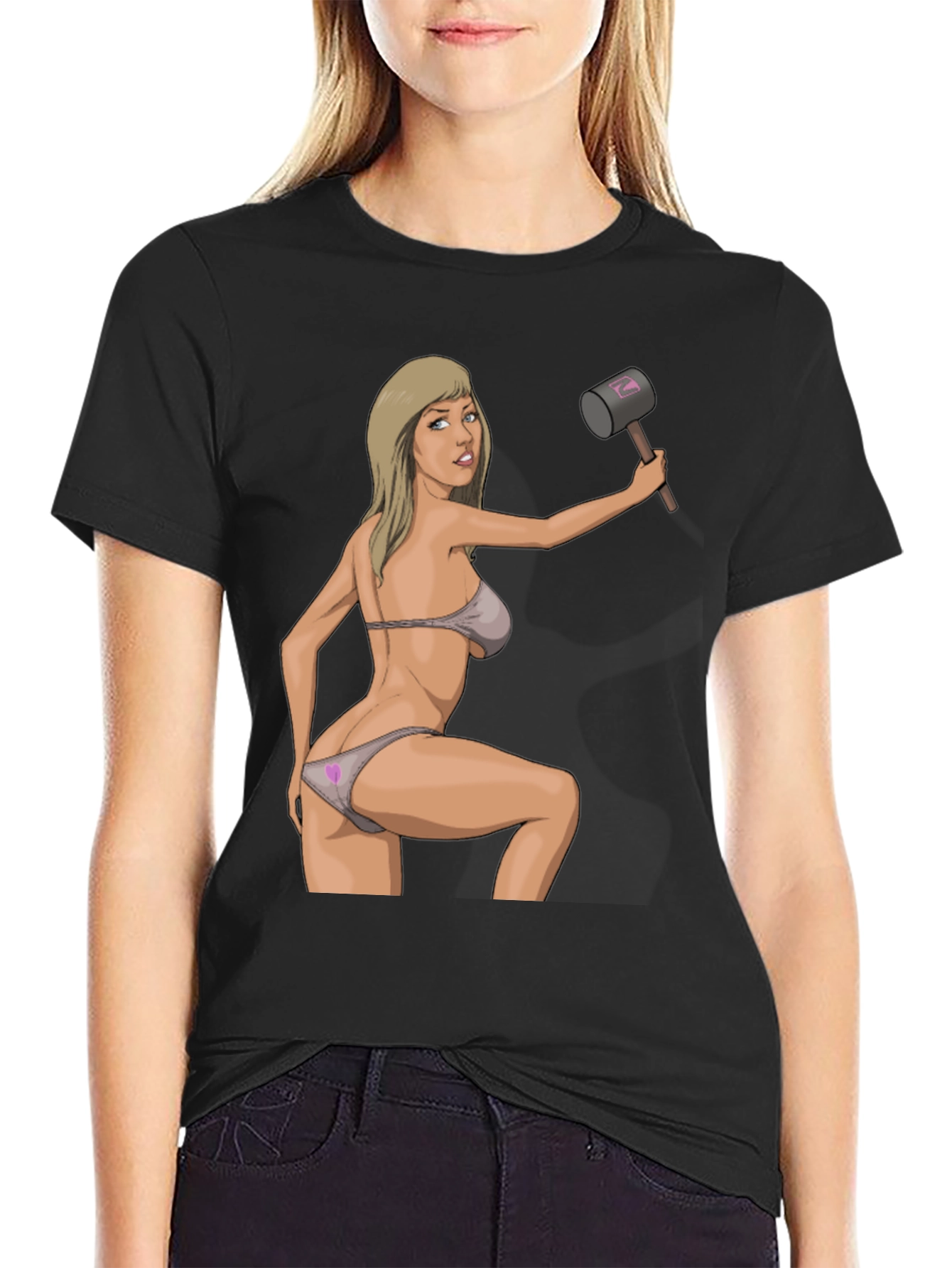 Humorous Graphic Tee - Sexy Woman with Hammer