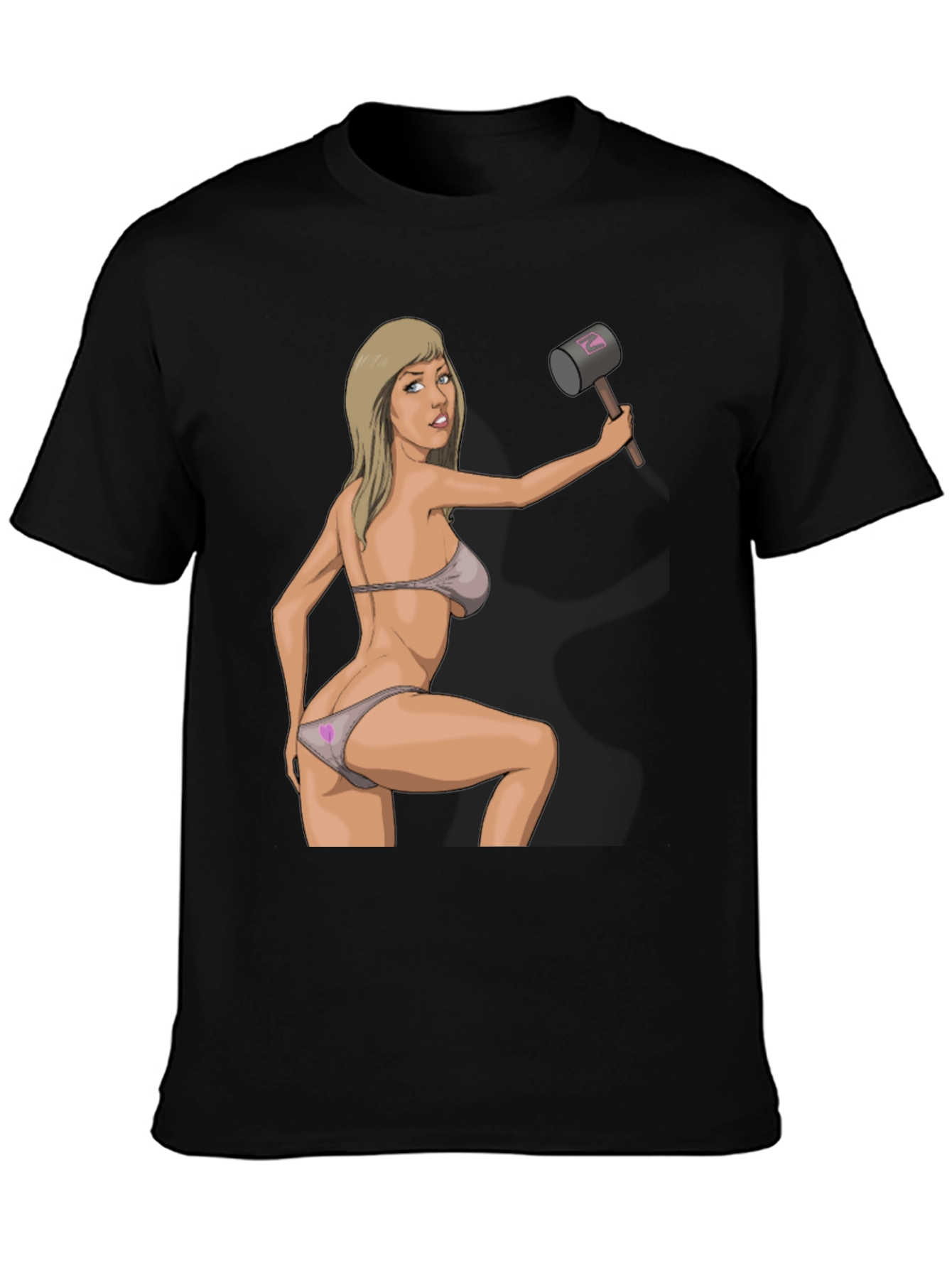 Humorous Graphic Tee - Sexy Woman with Hammer