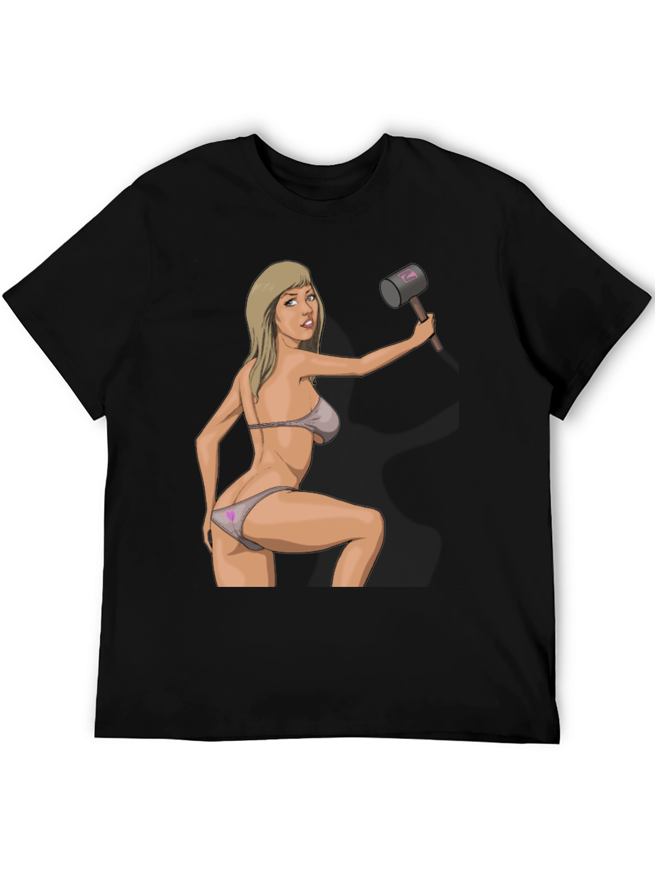 Humorous Graphic Tee - Sexy Woman with Hammer