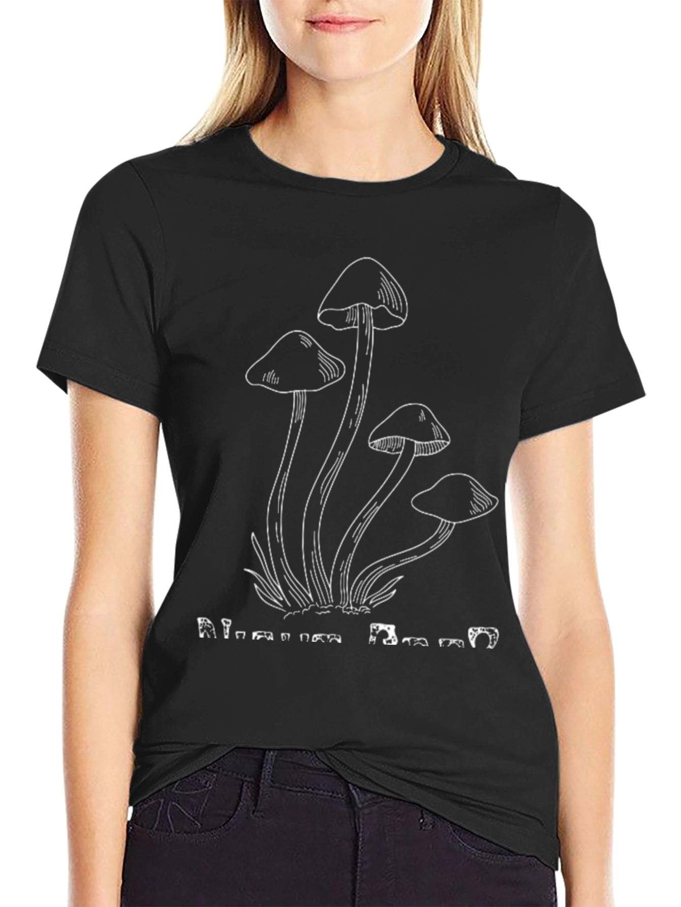 Mushroom Print Black Tee