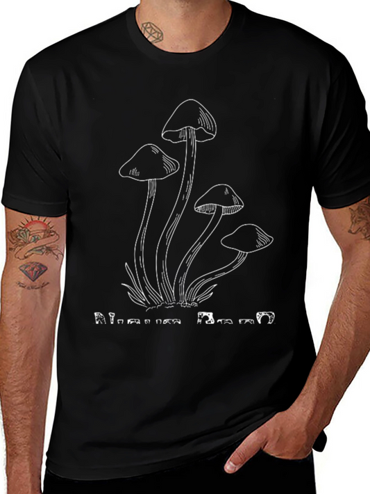 Mushroom Print Black Tee