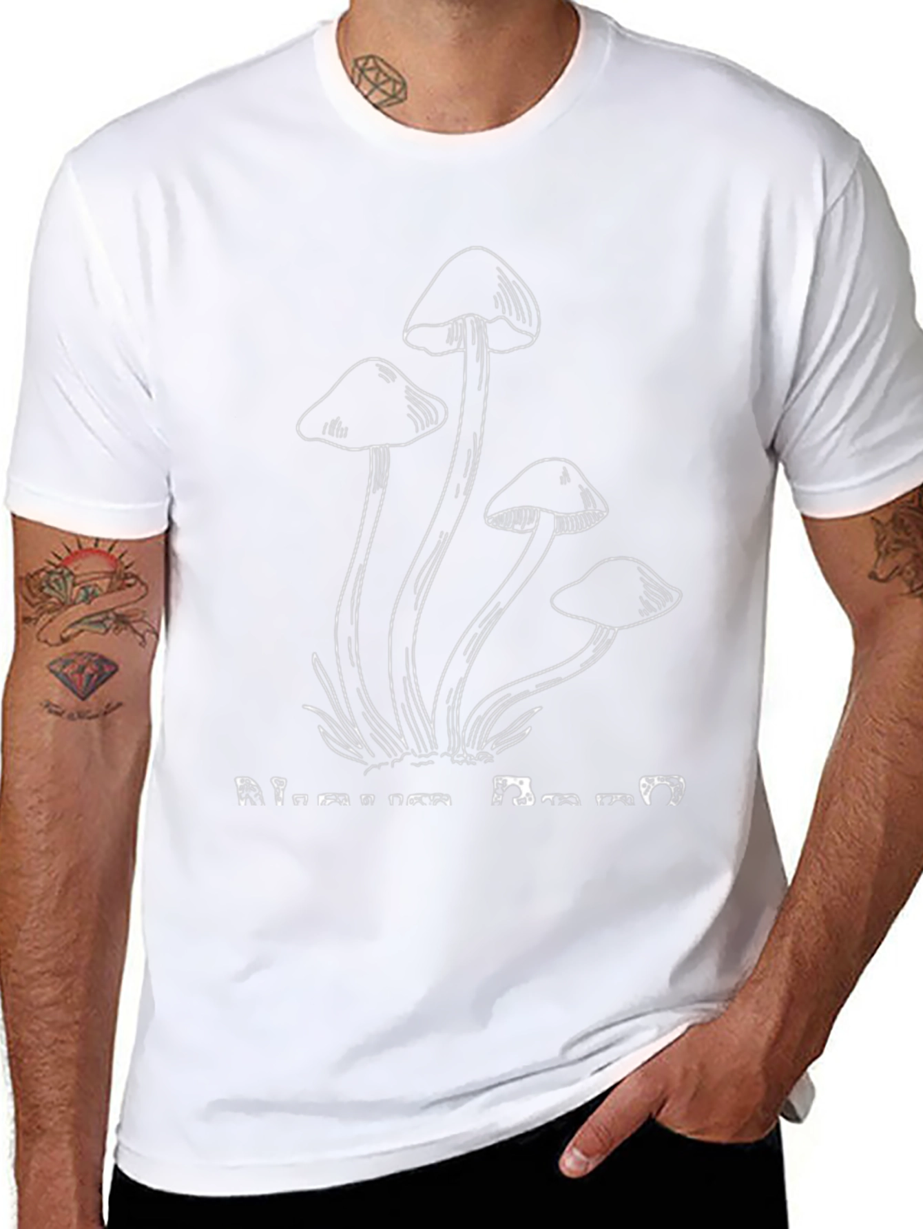 Mushroom Print Black Tee