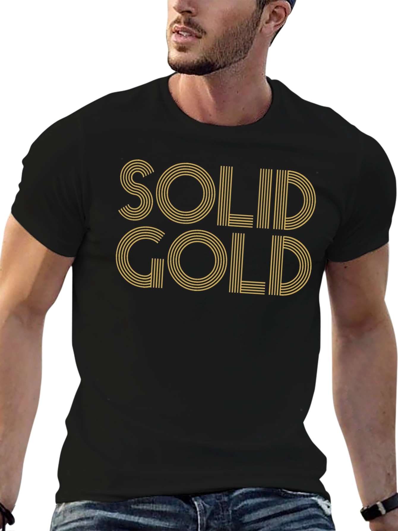 Solid Gold Graphic Print Black T-Shirt