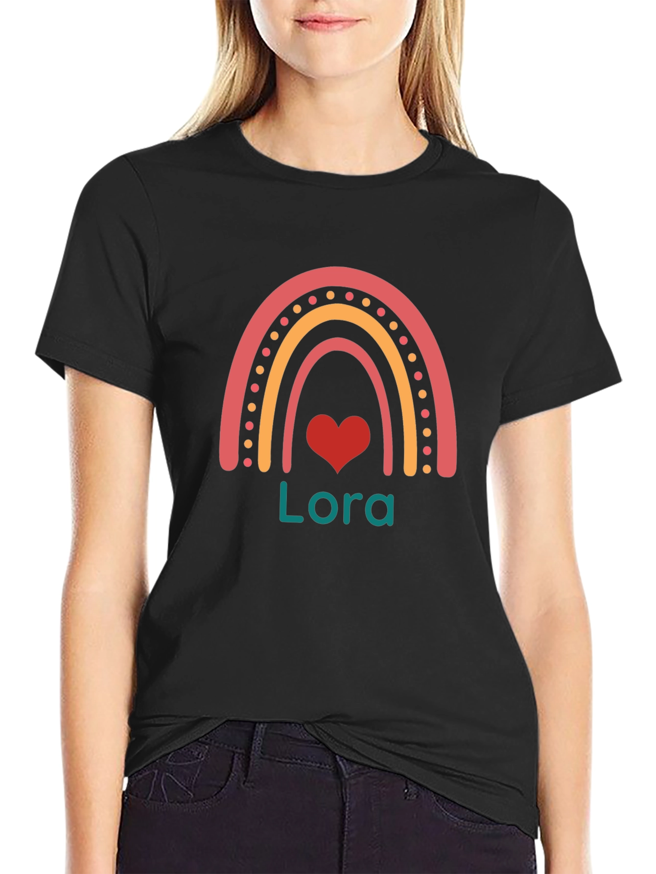 Personalized Rainbow Heart T-Shirt - Lora