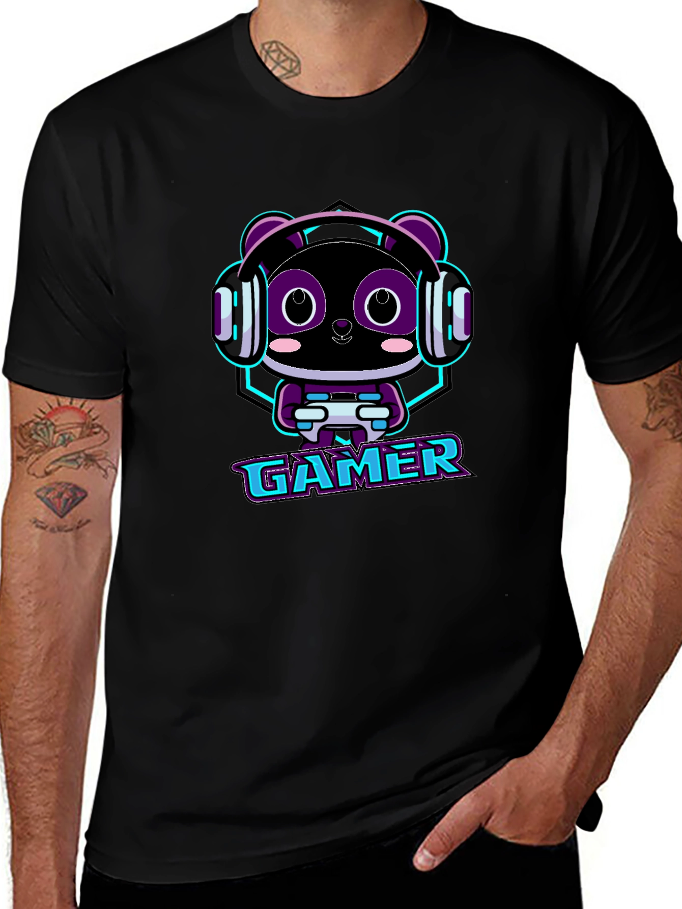 Gamer Panda Graphic T-Shirt - Black Cotton Tee