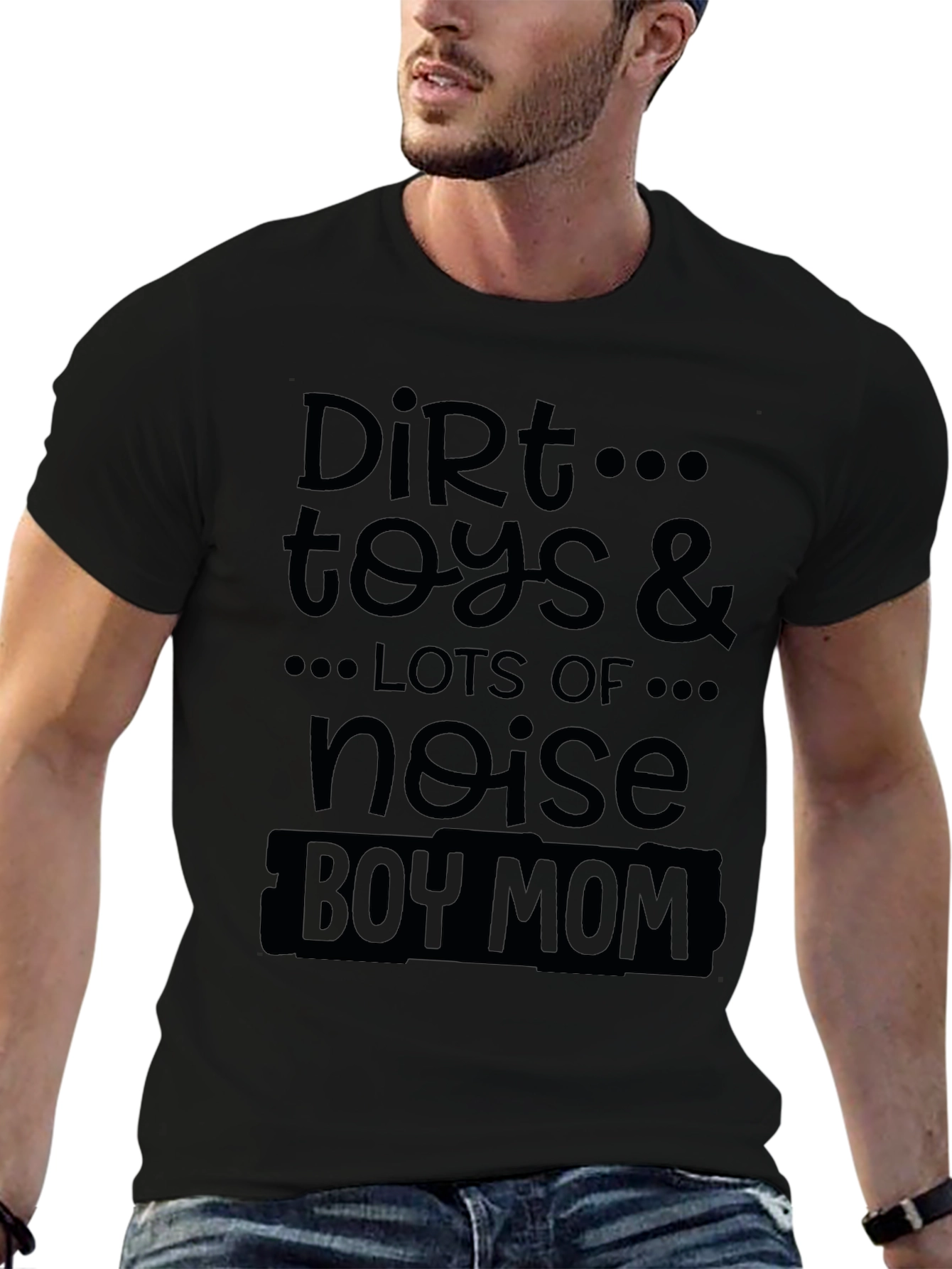 Dirt Toys & Noise Boy Mom Black Graphic T-Shirt