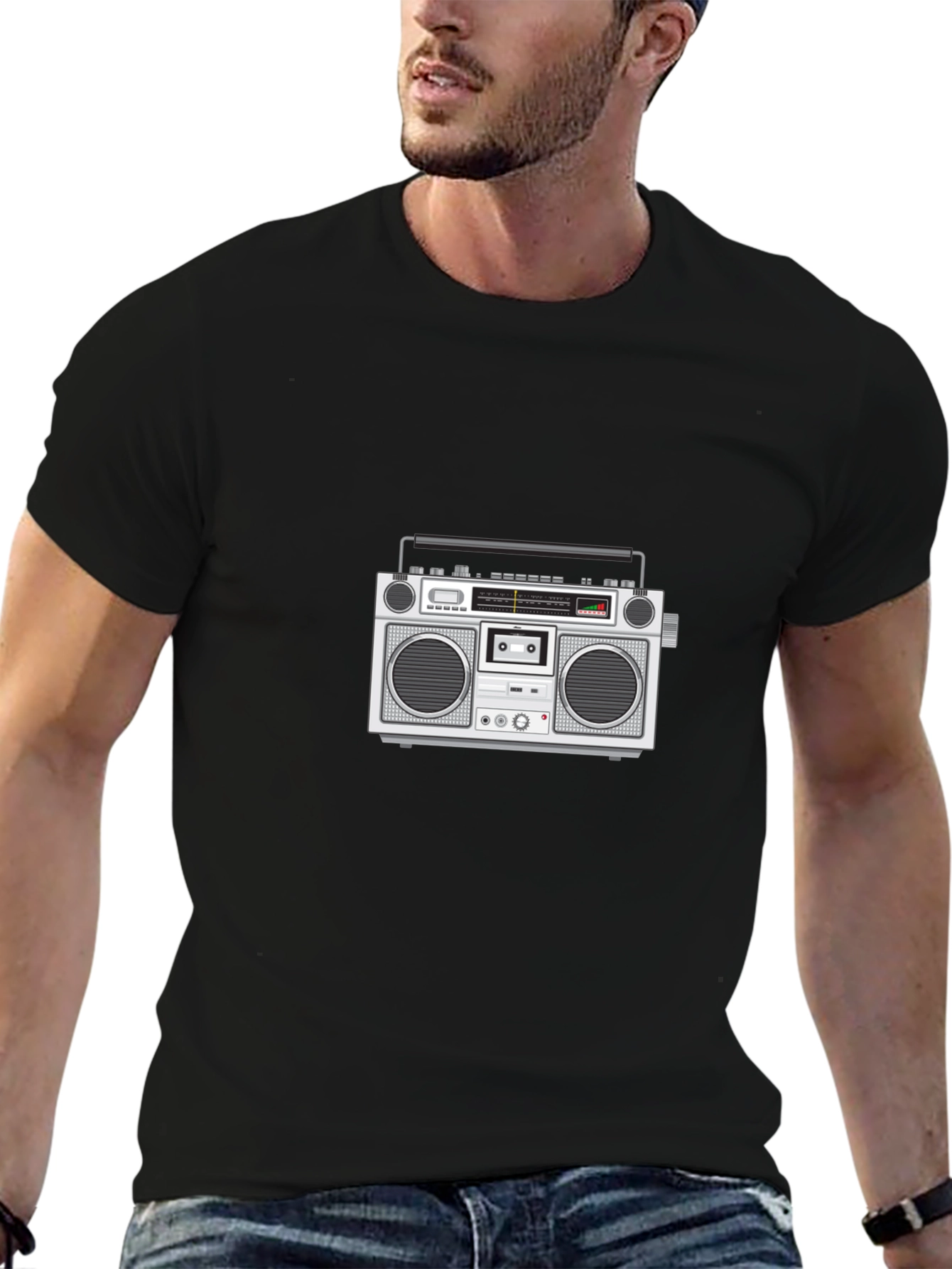 Retro Boombox Graphic Tee - Black