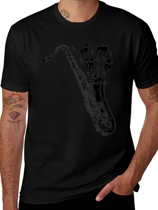Saxophone Dogs Graphic Tee - Black Cotton T-Shirt