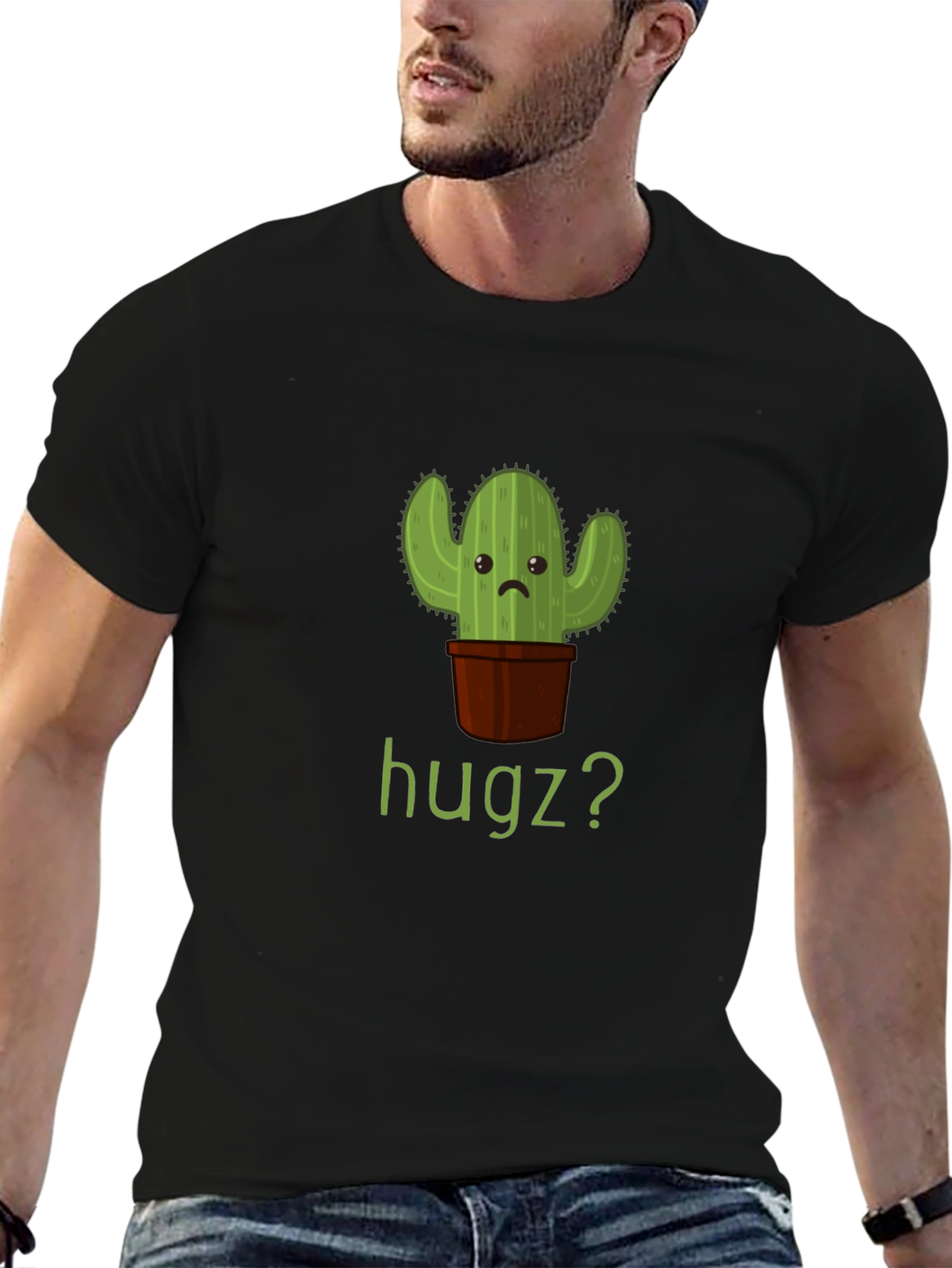 Cactus Hugz? Mens Graphic T-Shirt - Black