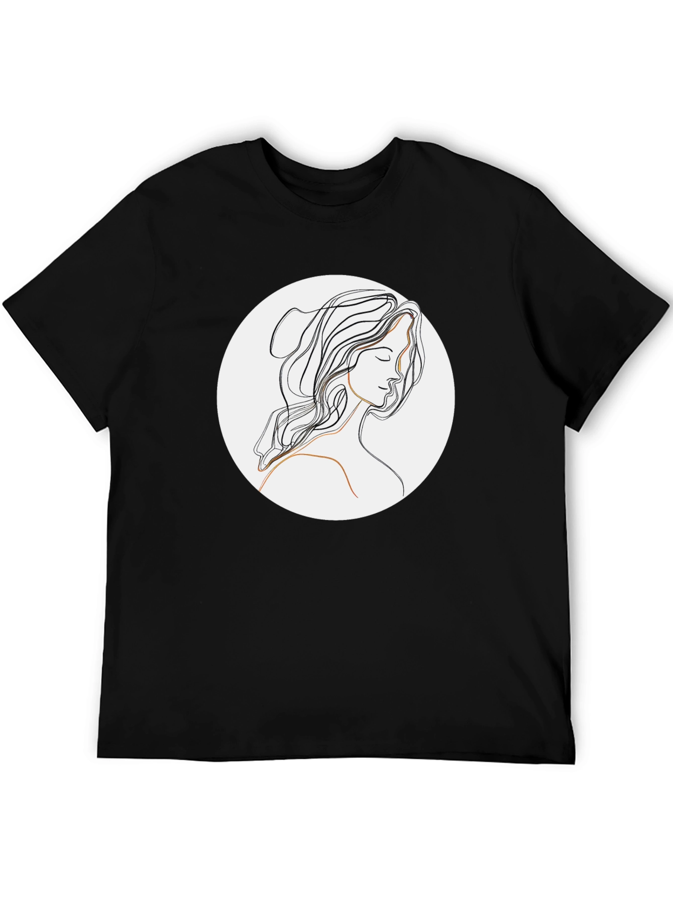Minimalist Line Art Woman Black T-Shirt