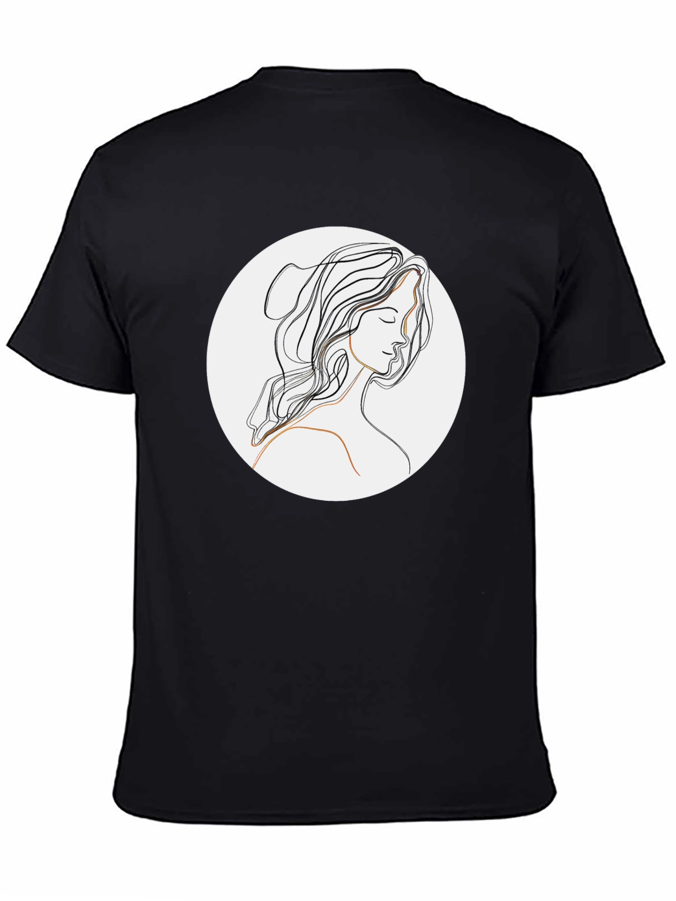 Minimalist Line Art Woman Black T-Shirt