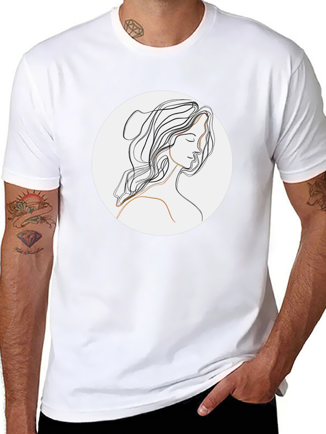 Minimalist Line Art Woman Black T-Shirt