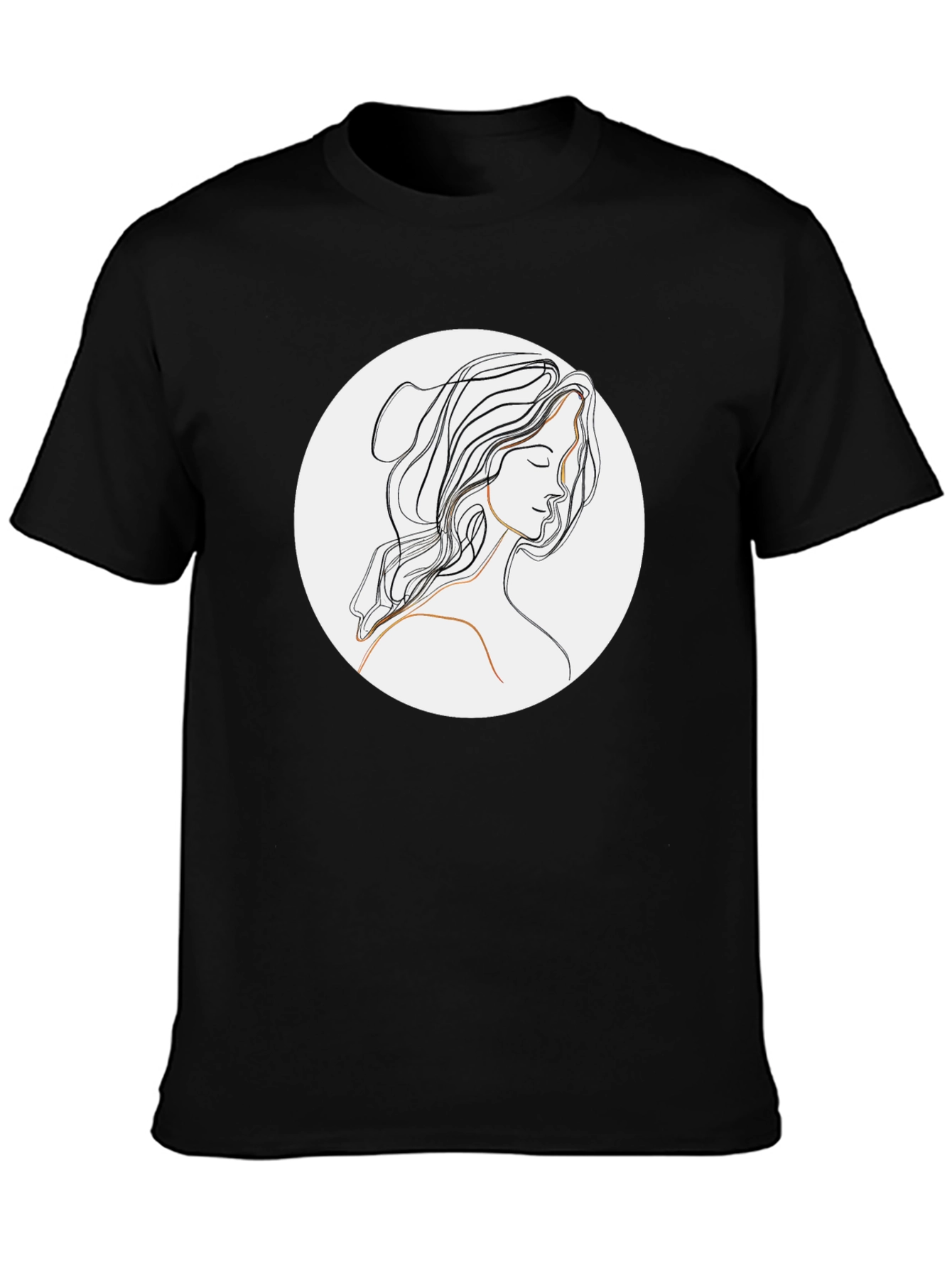 Minimalist Line Art Woman Black T-Shirt