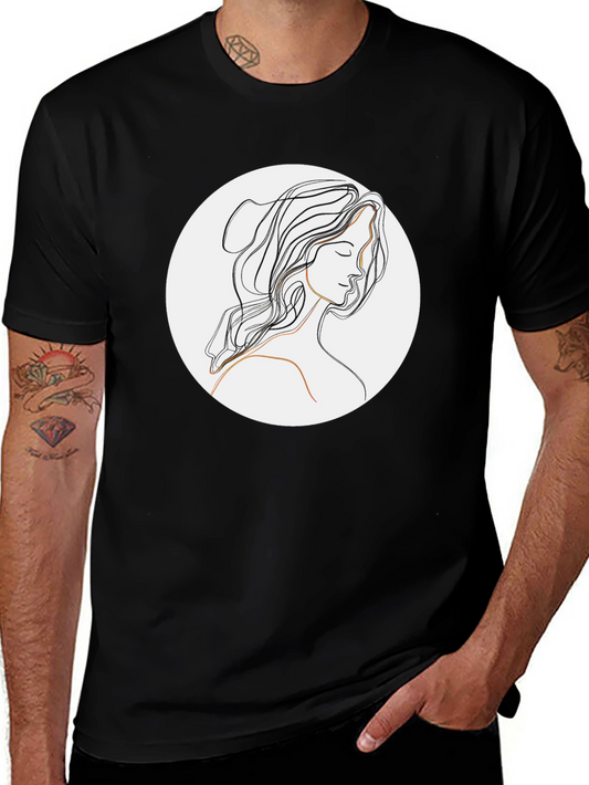 Minimalist Line Art Woman Black T-Shirt