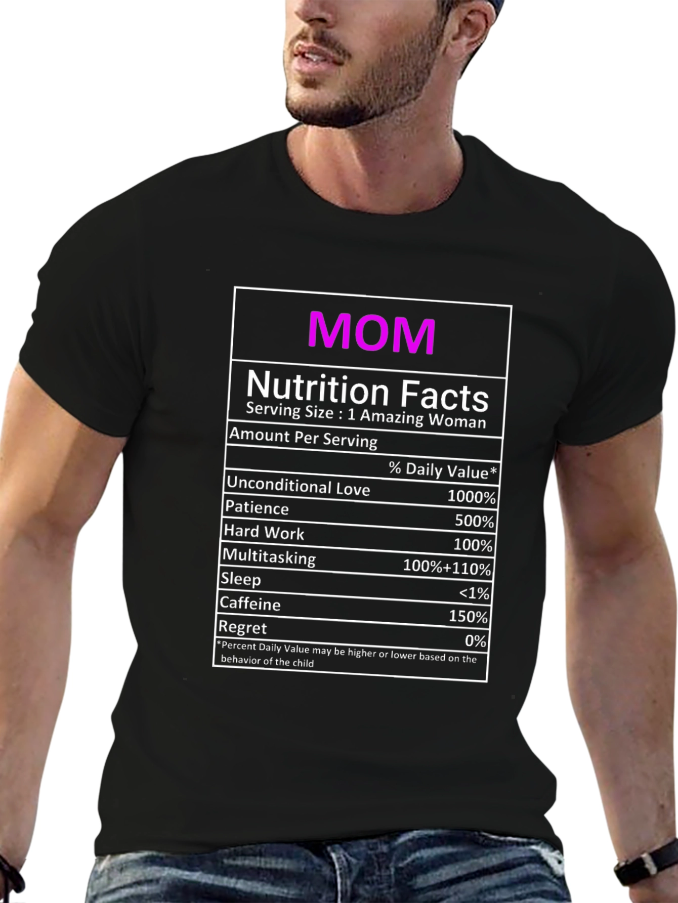 Funny Mom Nutrition Facts Black T-Shirt