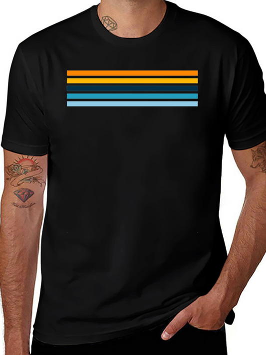 Striped Retro Graphic Tee - Black Short Sleeve Shirt