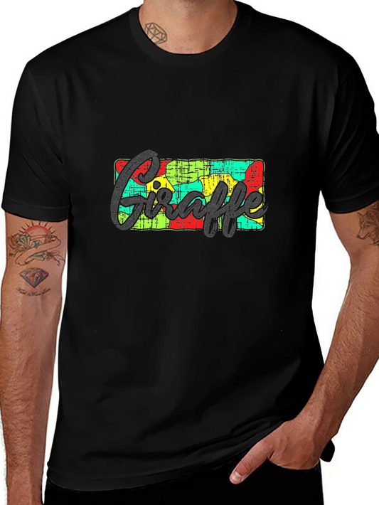 Giraffe Colorful Graphic Print Black T-Shirt
