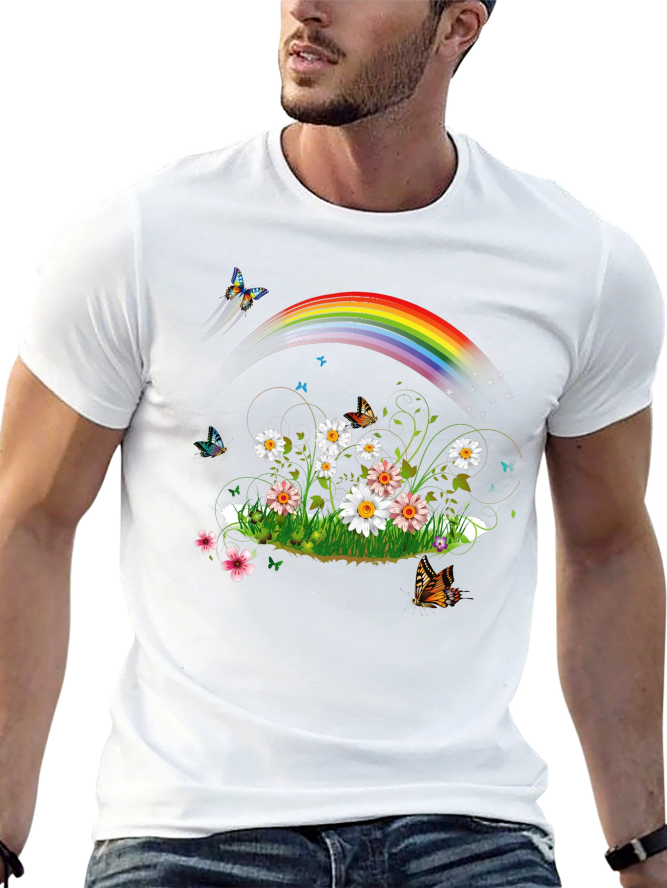 Rainbow Daisy Butterfly Graphic Tee