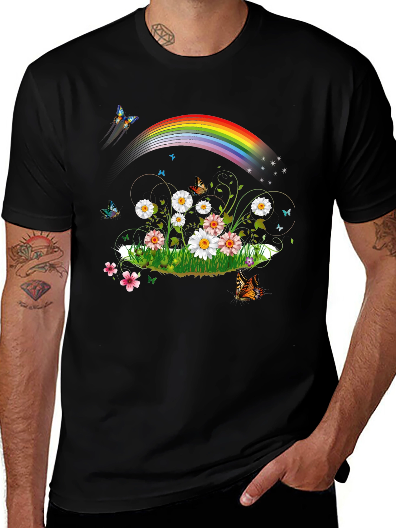 Rainbow Daisy Butterfly Graphic Tee