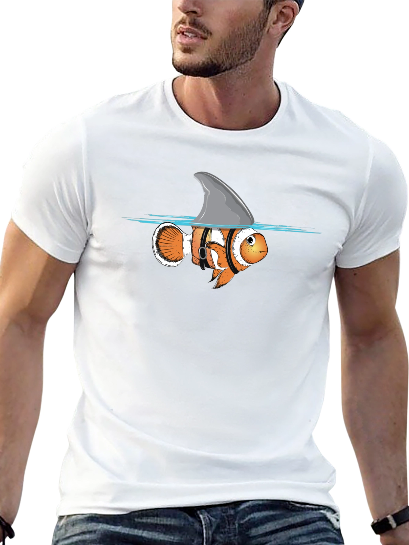 Funny Clownfish Shark Fin Graphic T-Shirt