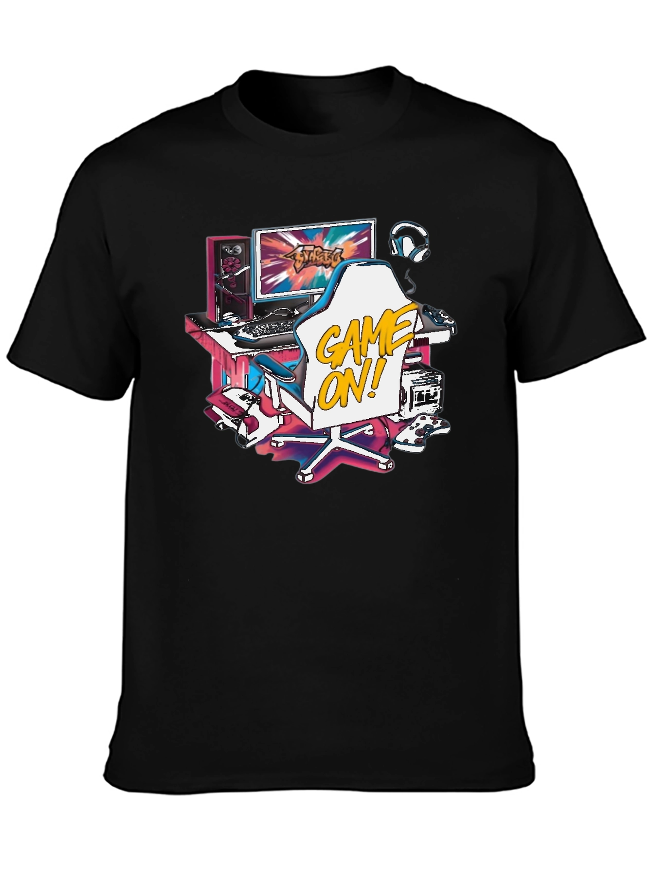 Game On! Graphic Tee - Black Cotton T-Shirt