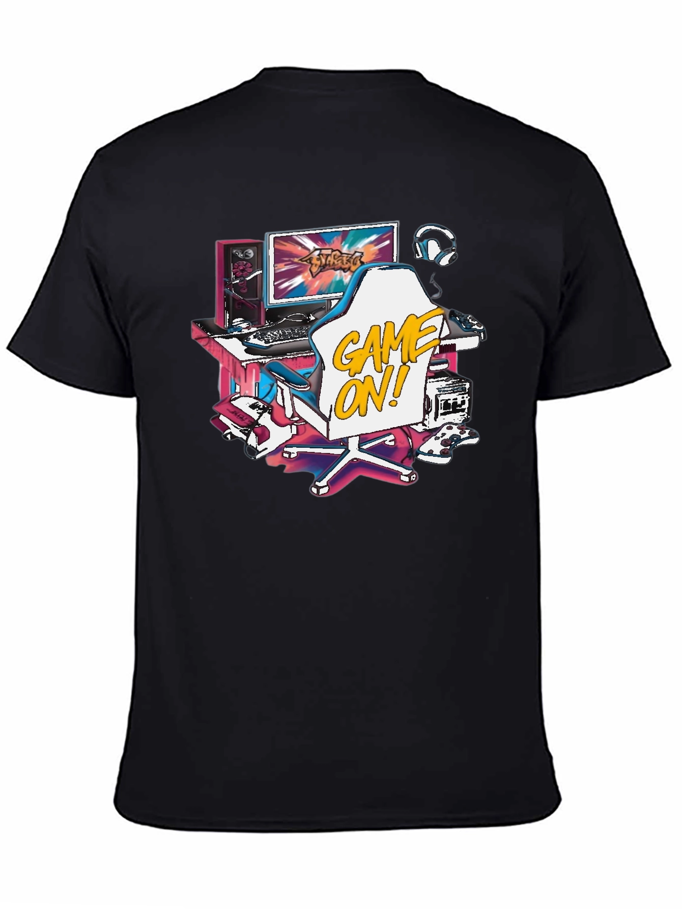 Game On! Graphic Tee - Black Cotton T-Shirt