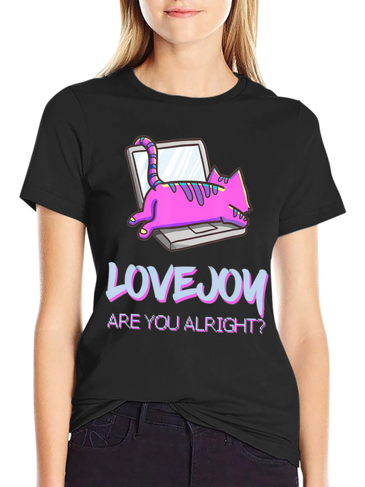 Lovejoy Cat on Laptop Black Graphic Tee