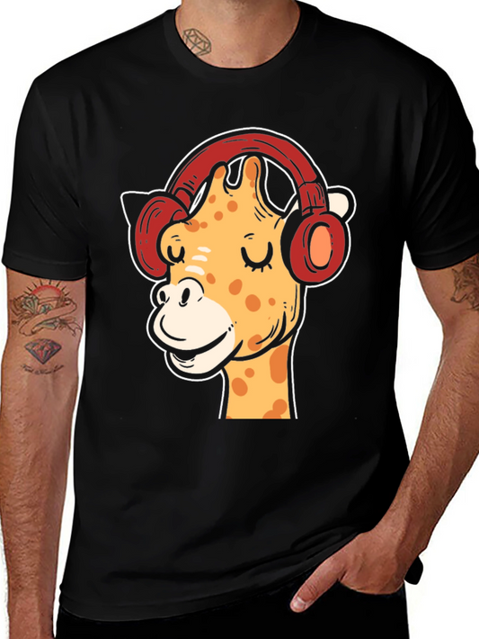 Cool Giraffe with Headphones Graphic T-Shirt