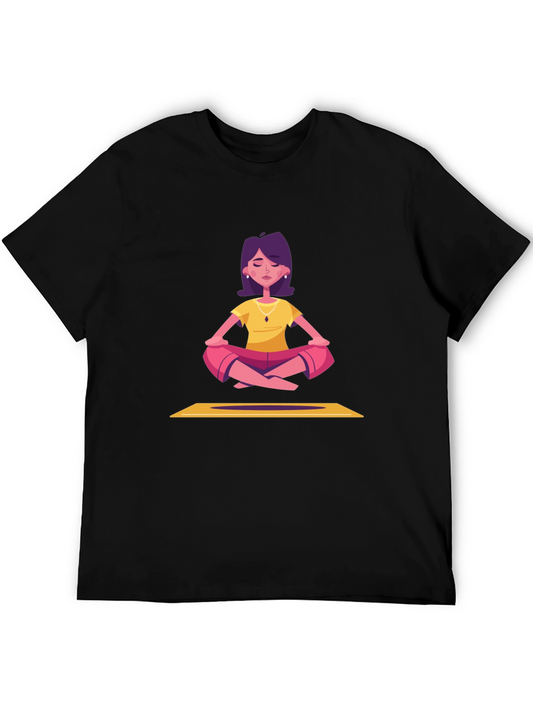Meditating Cartoon Lady Black T-Shirt