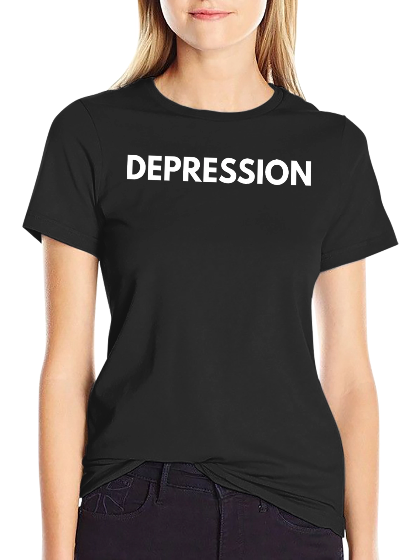 Depression Graphic T-Shirt - Black Crew Neck Tee
