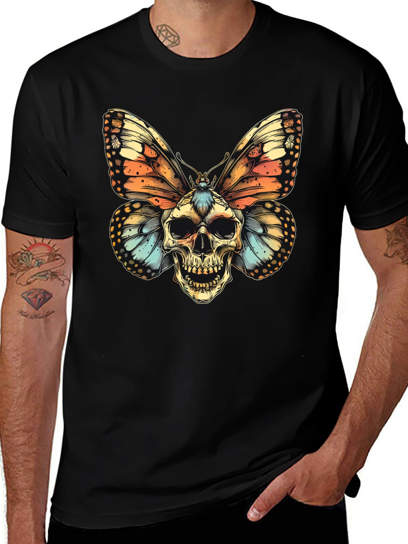 Skull Butterfly Graphic Tee - Mens Black T-Shirt