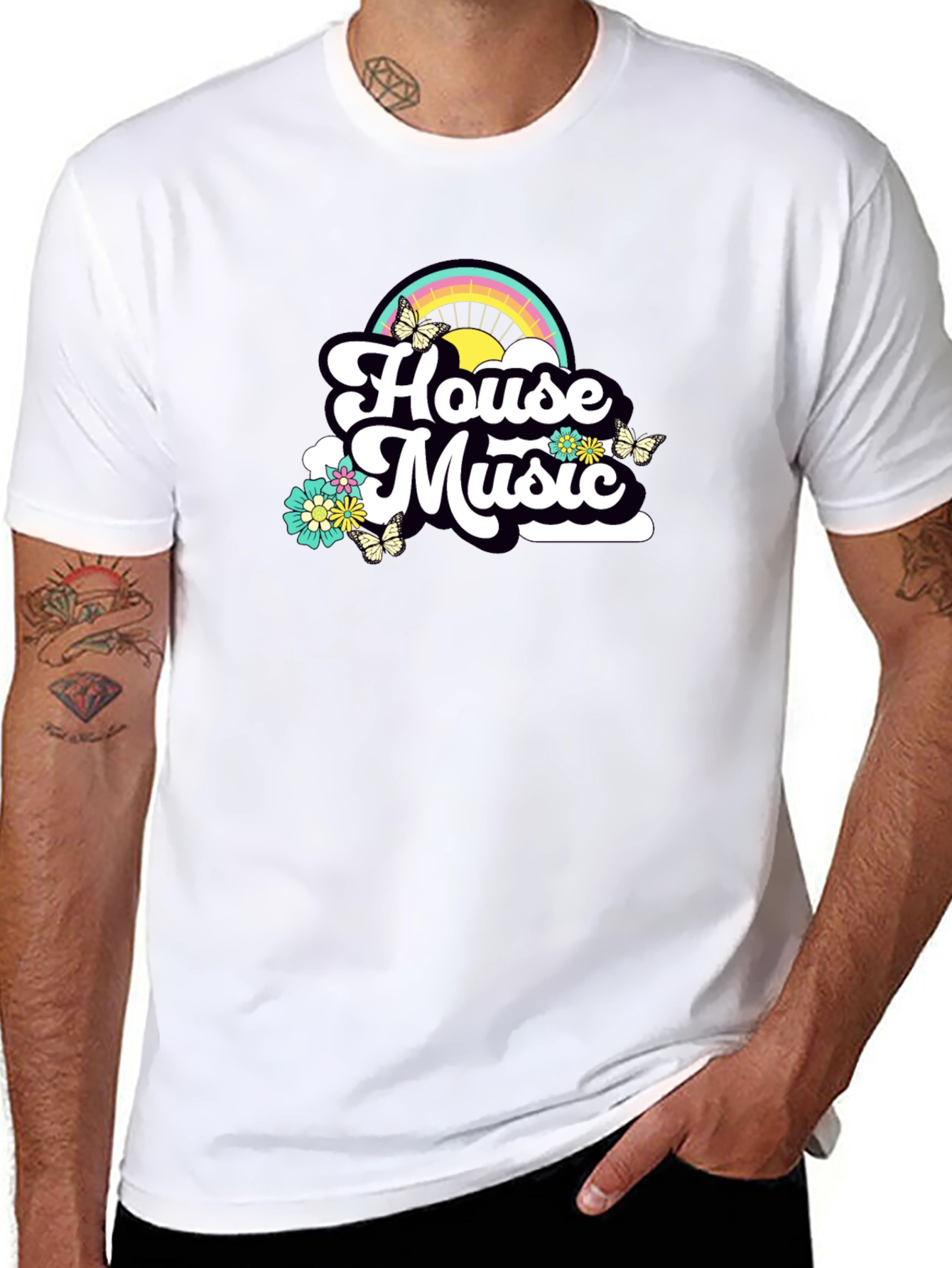House Music Rainbow Tee - Retro Style
