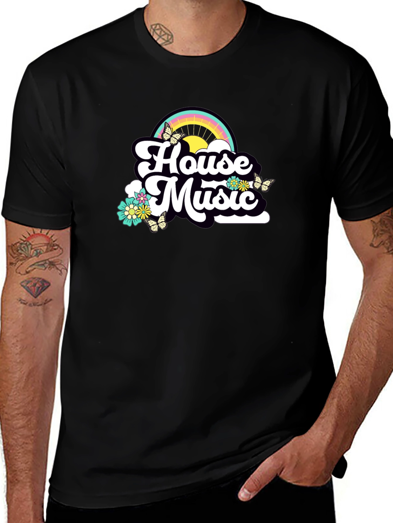 House Music Rainbow Tee - Retro Style