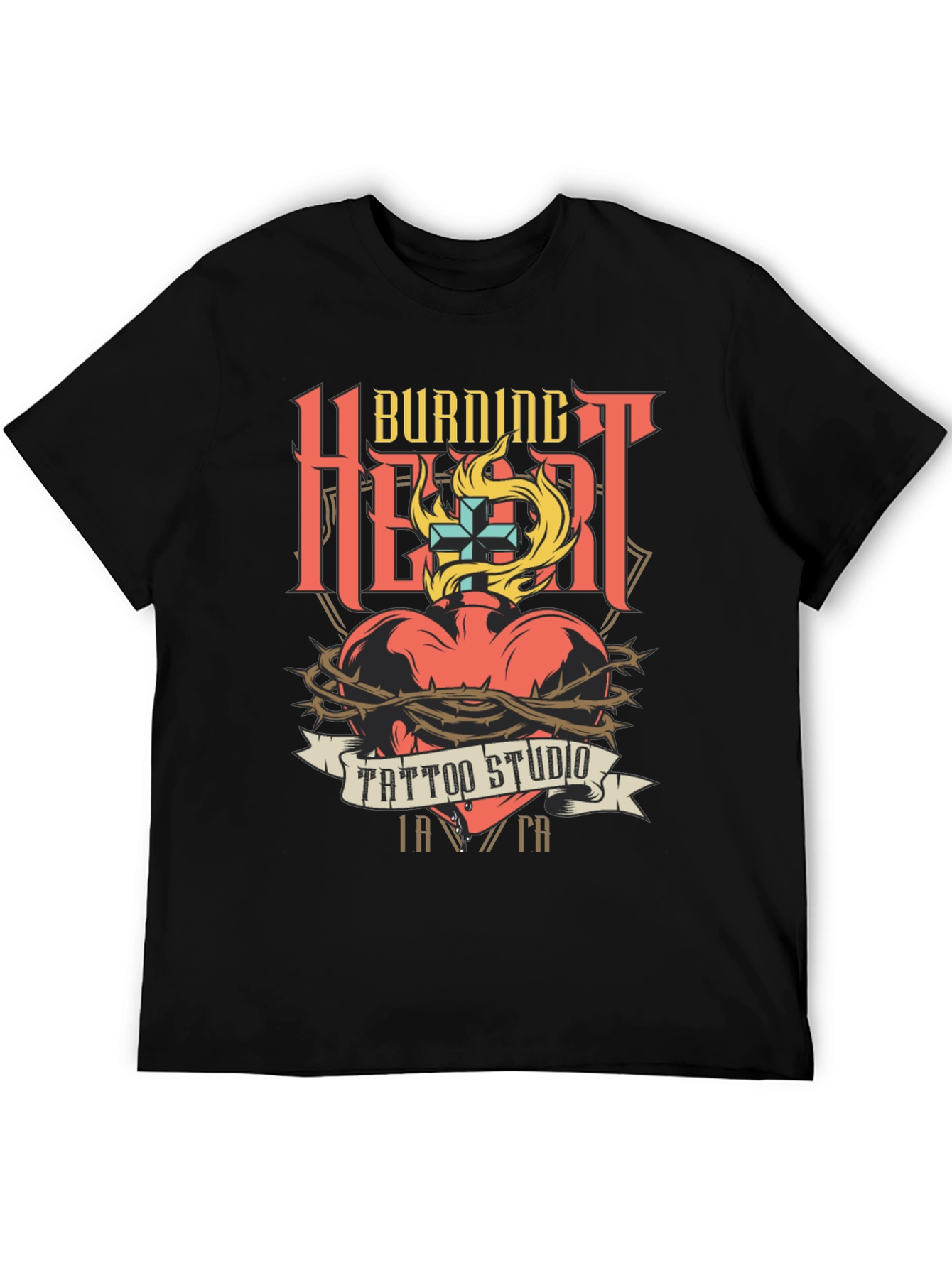 Burning Heart Tattoo Studio Black T-Shirt