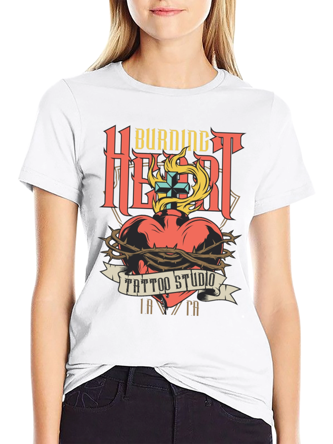 Burning Heart Tattoo Studio Black T-Shirt