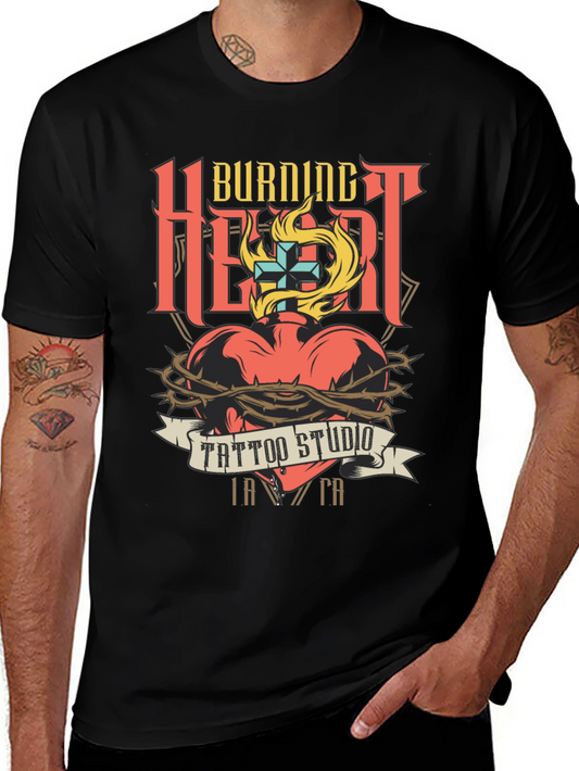 Burning Heart Tattoo Studio Black T-Shirt