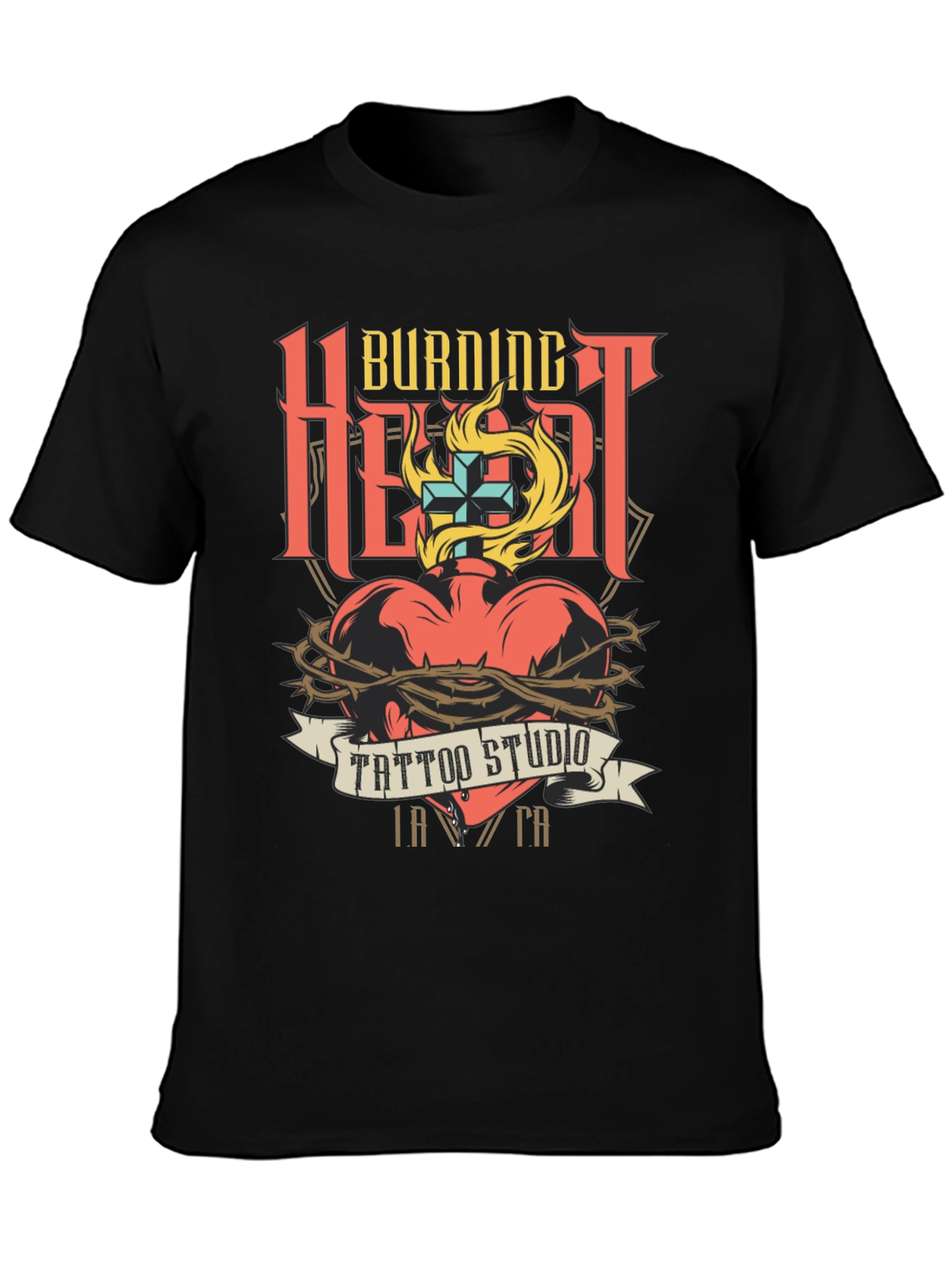 Burning Heart Tattoo Studio Black T-Shirt