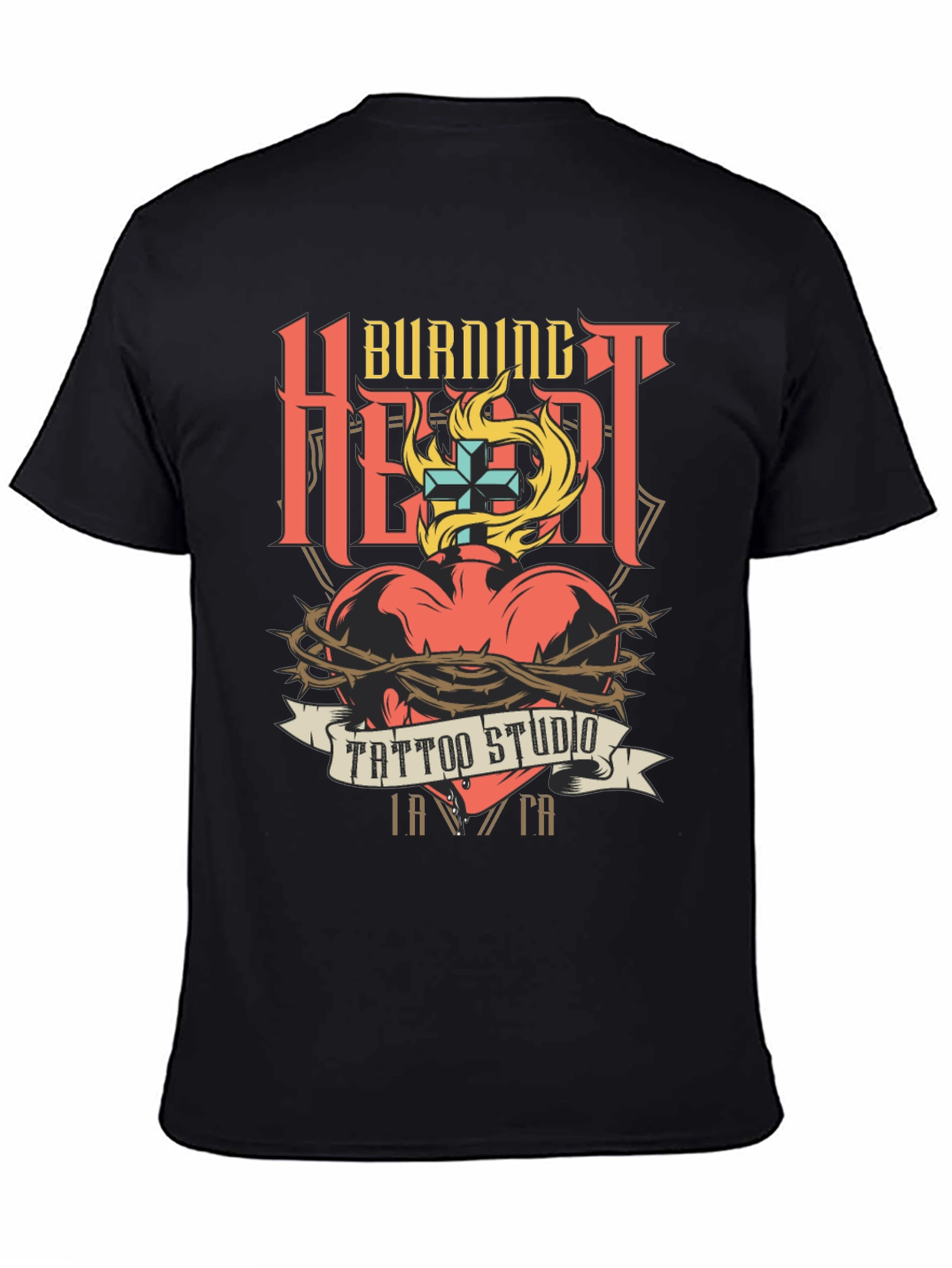 Burning Heart Tattoo Studio Black T-Shirt