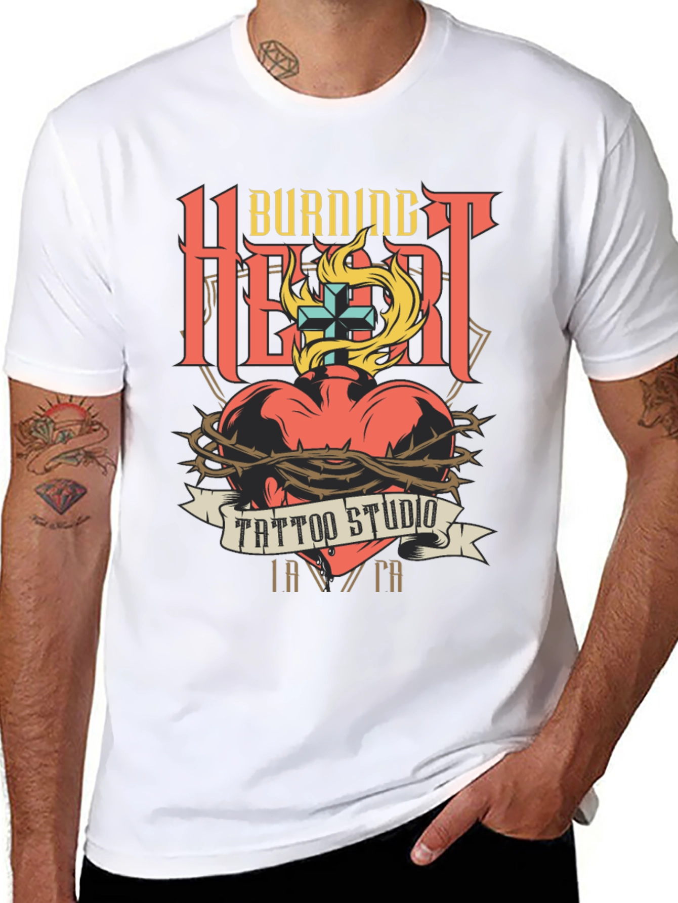 Burning Heart Tattoo Studio Black T-Shirt