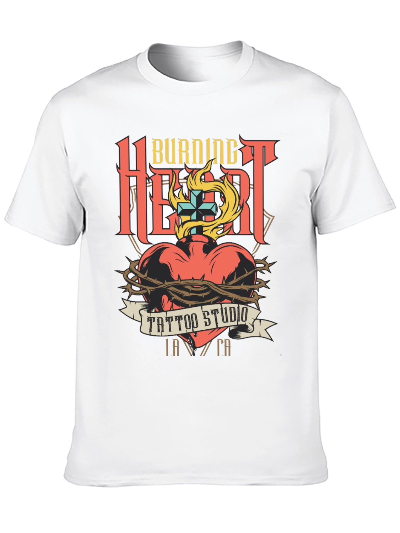 Burning Heart Tattoo Studio Black T-Shirt