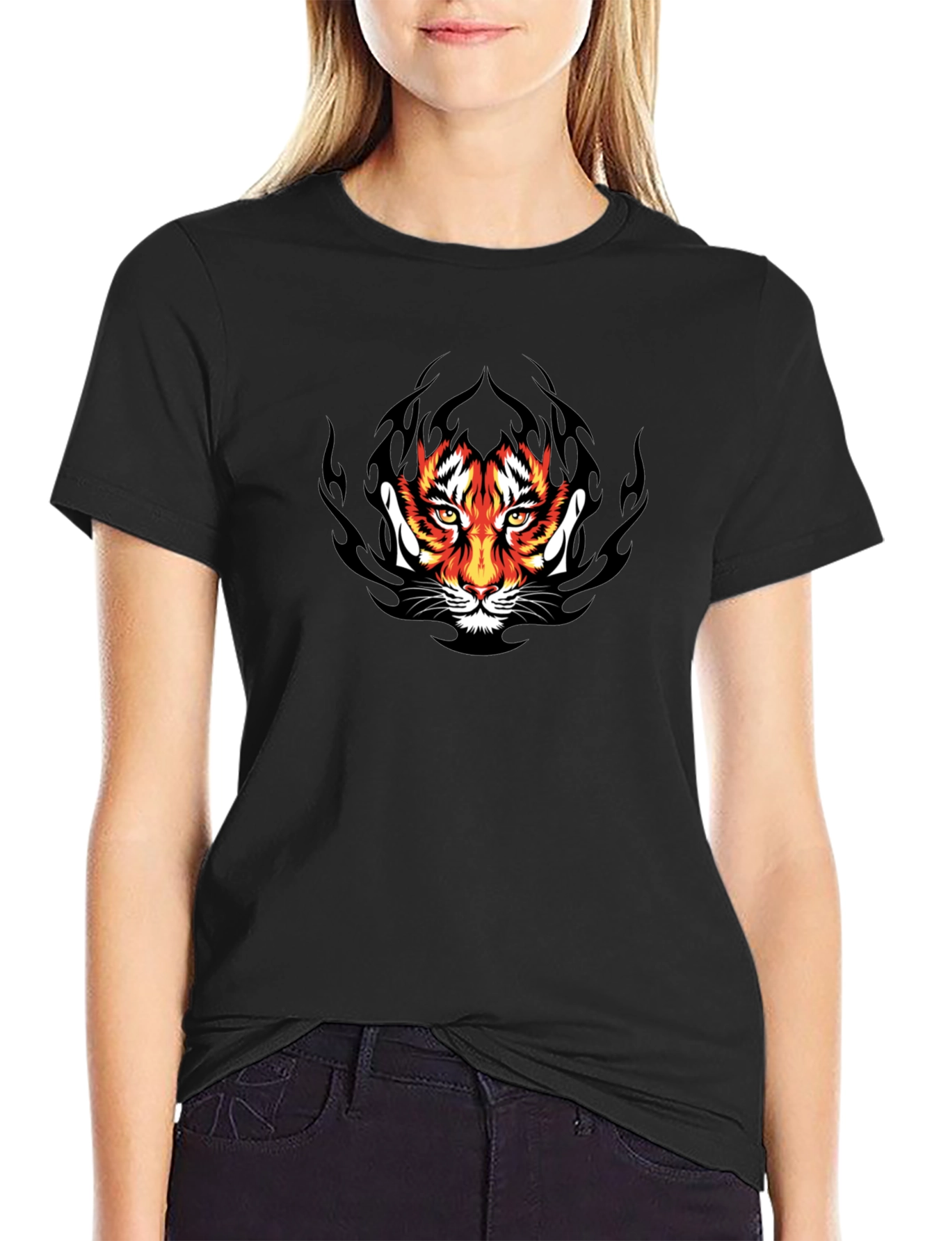 Tiger Face Graphic Black T-Shirt