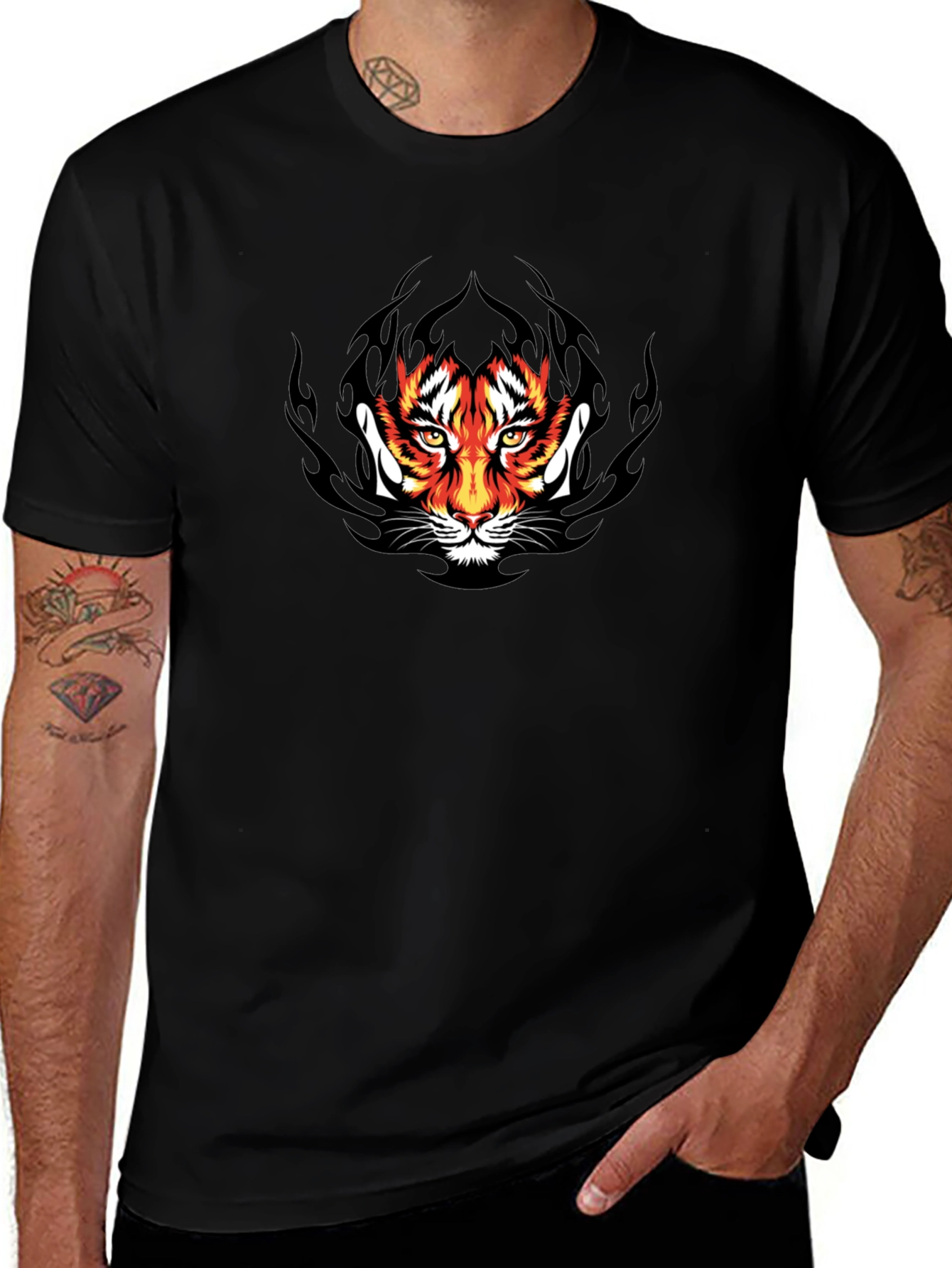 Tiger Face Graphic Black T-Shirt