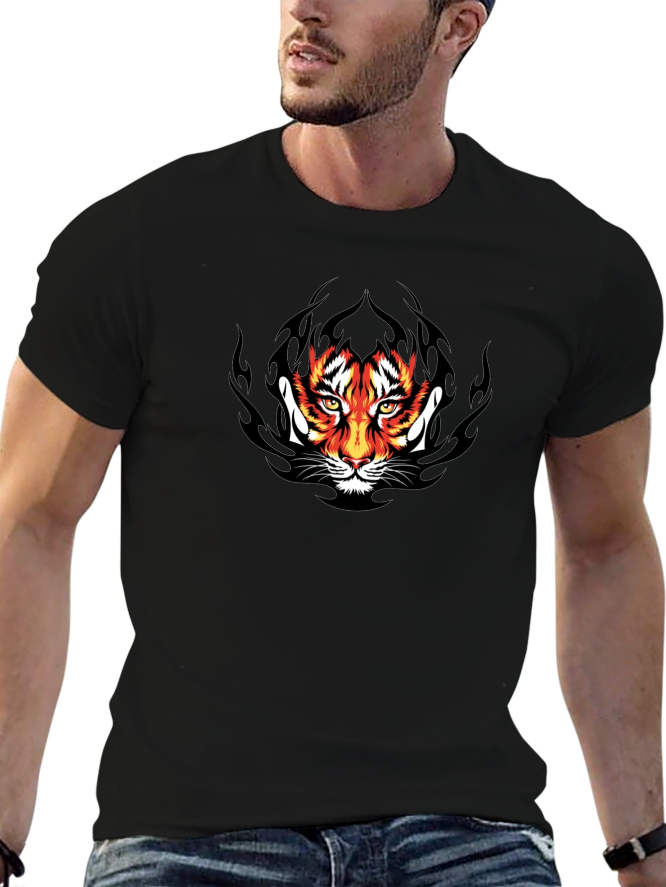 Tiger Face Graphic Black T-Shirt